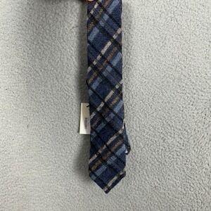 NEW SUITSUPPLY Mens One Size Necktie Blue Brown Plaid Wool Blend Made‎ in Italy